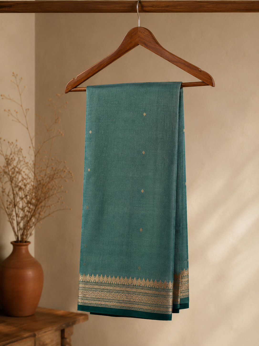 Blue Green Teal Handwoven Maheshwari Saree