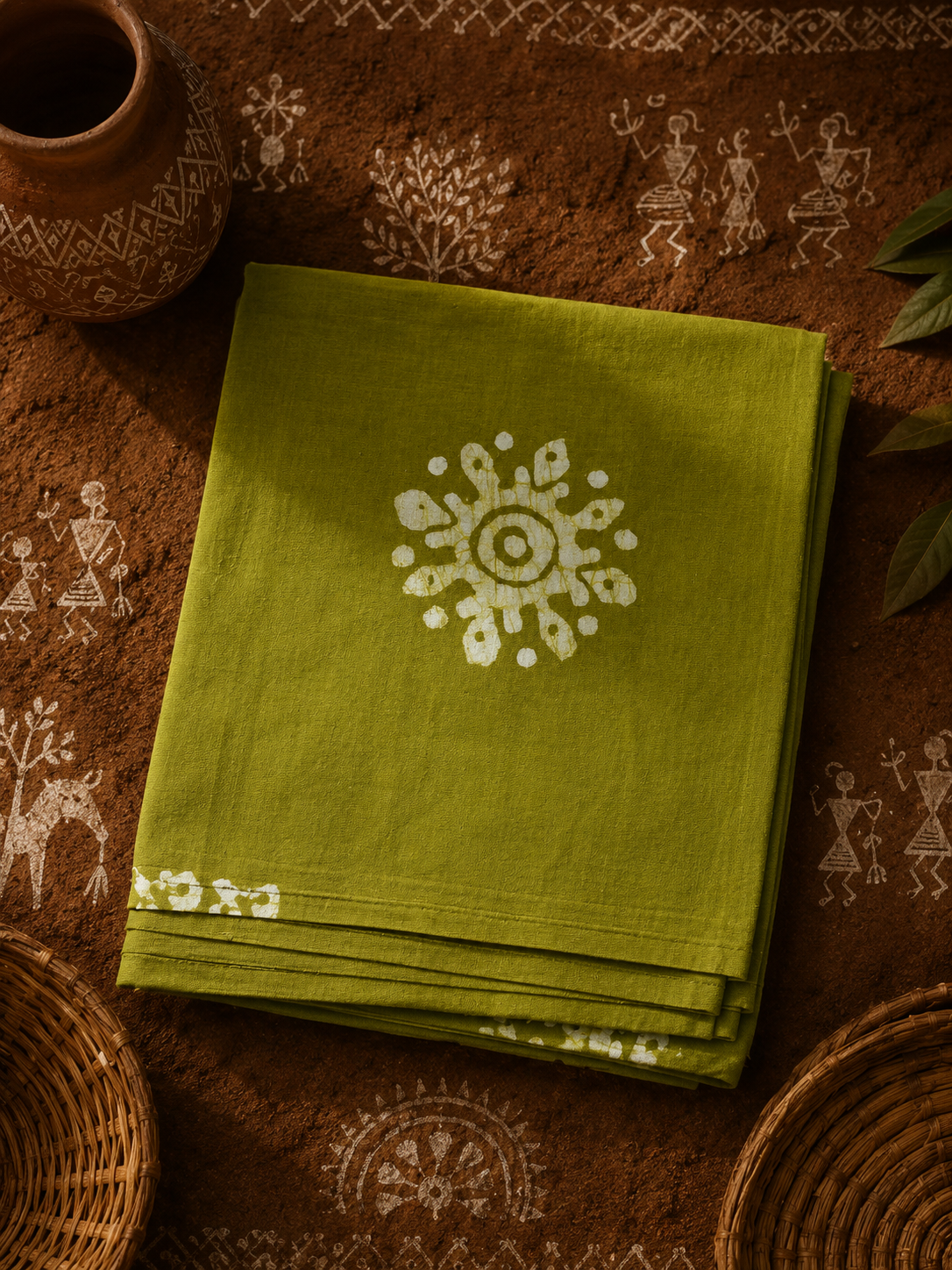 Green cotton dupatta with handcrafted block printed details from DeshSutram.