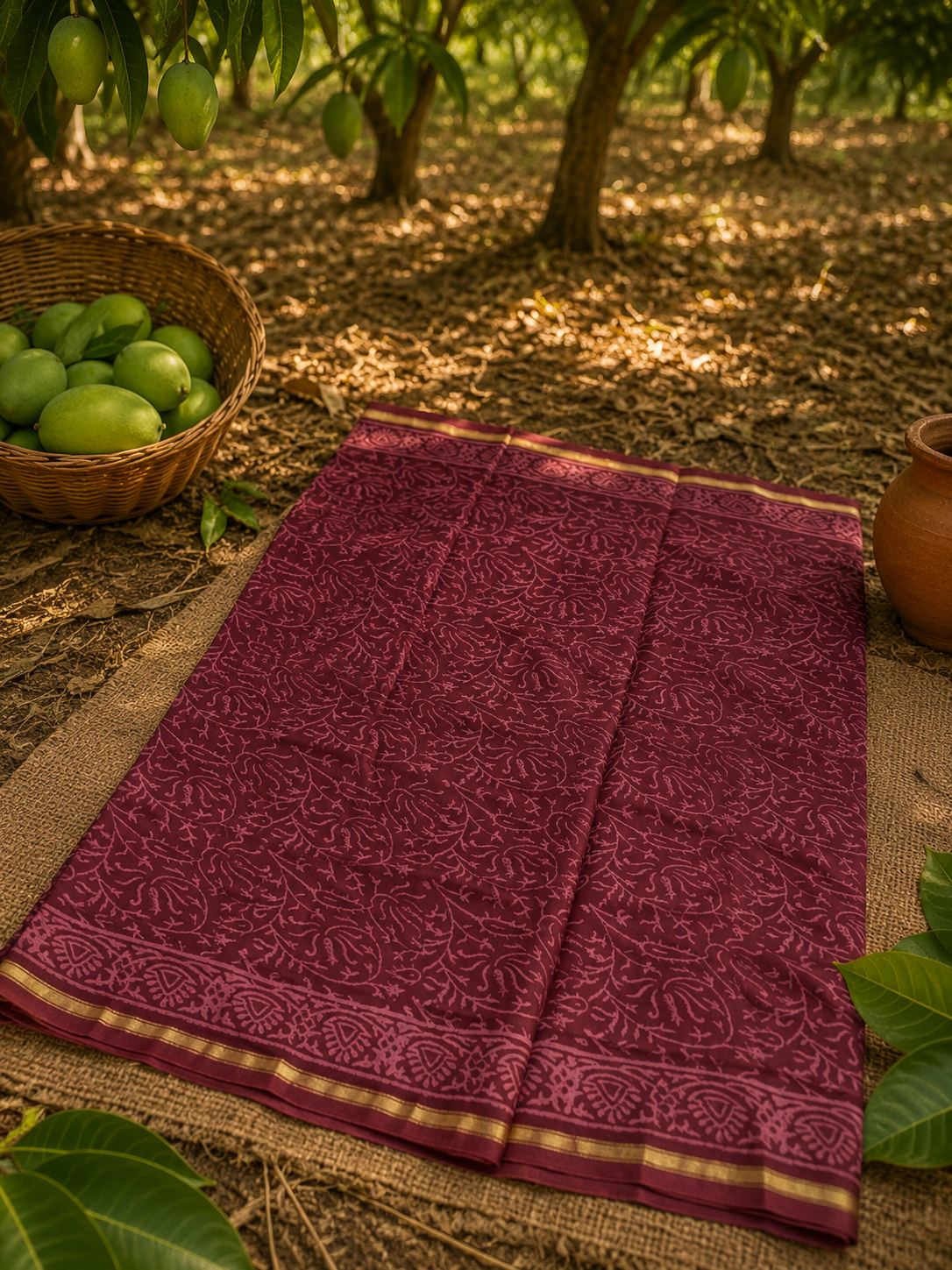 Premium onion Chanderi saree fabric featuring handcrafted traditional patterns and elegant zari border.