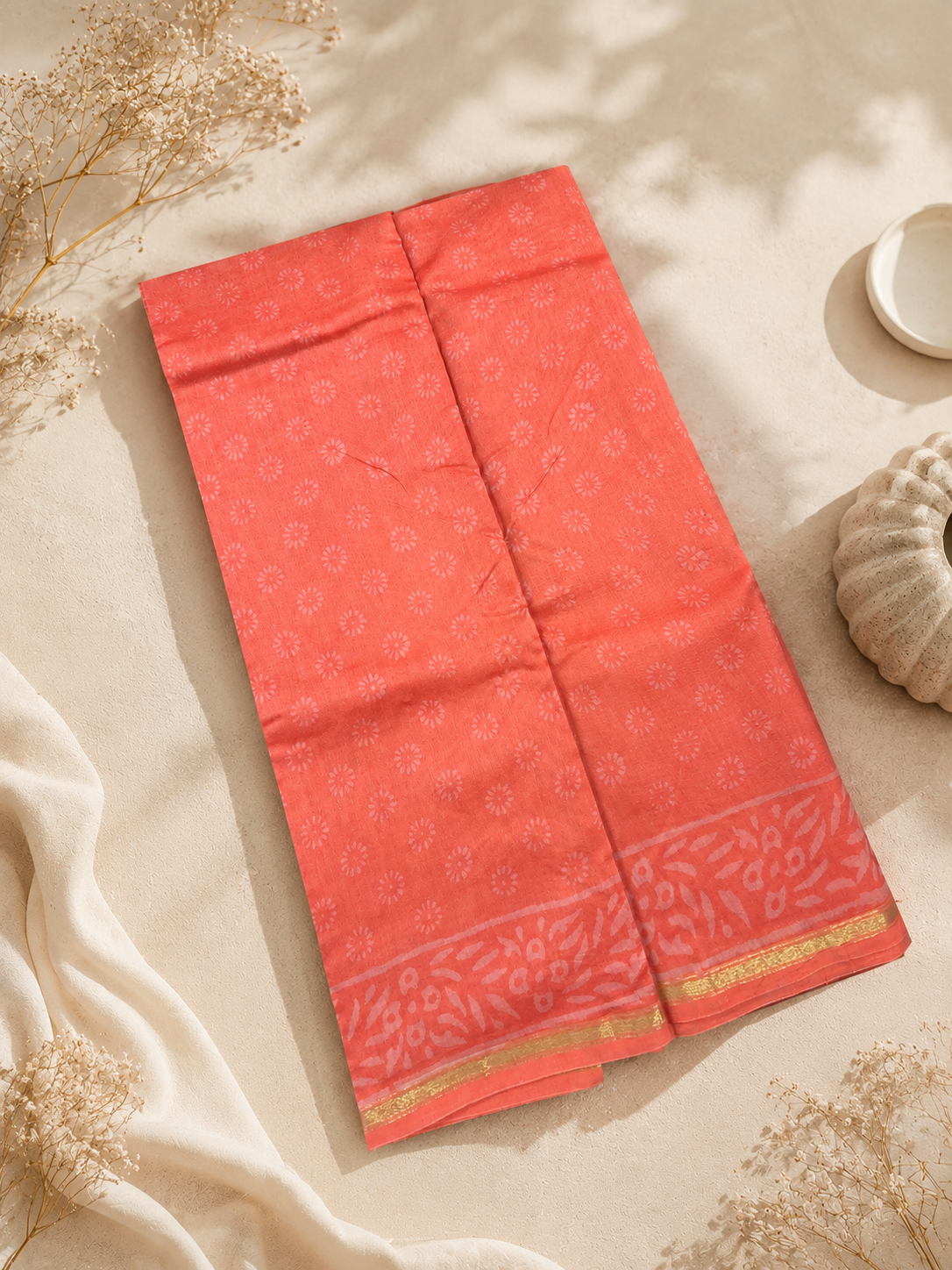 Orange Hand Block Printed Chanderi Suit Set for Women by DeshSutram