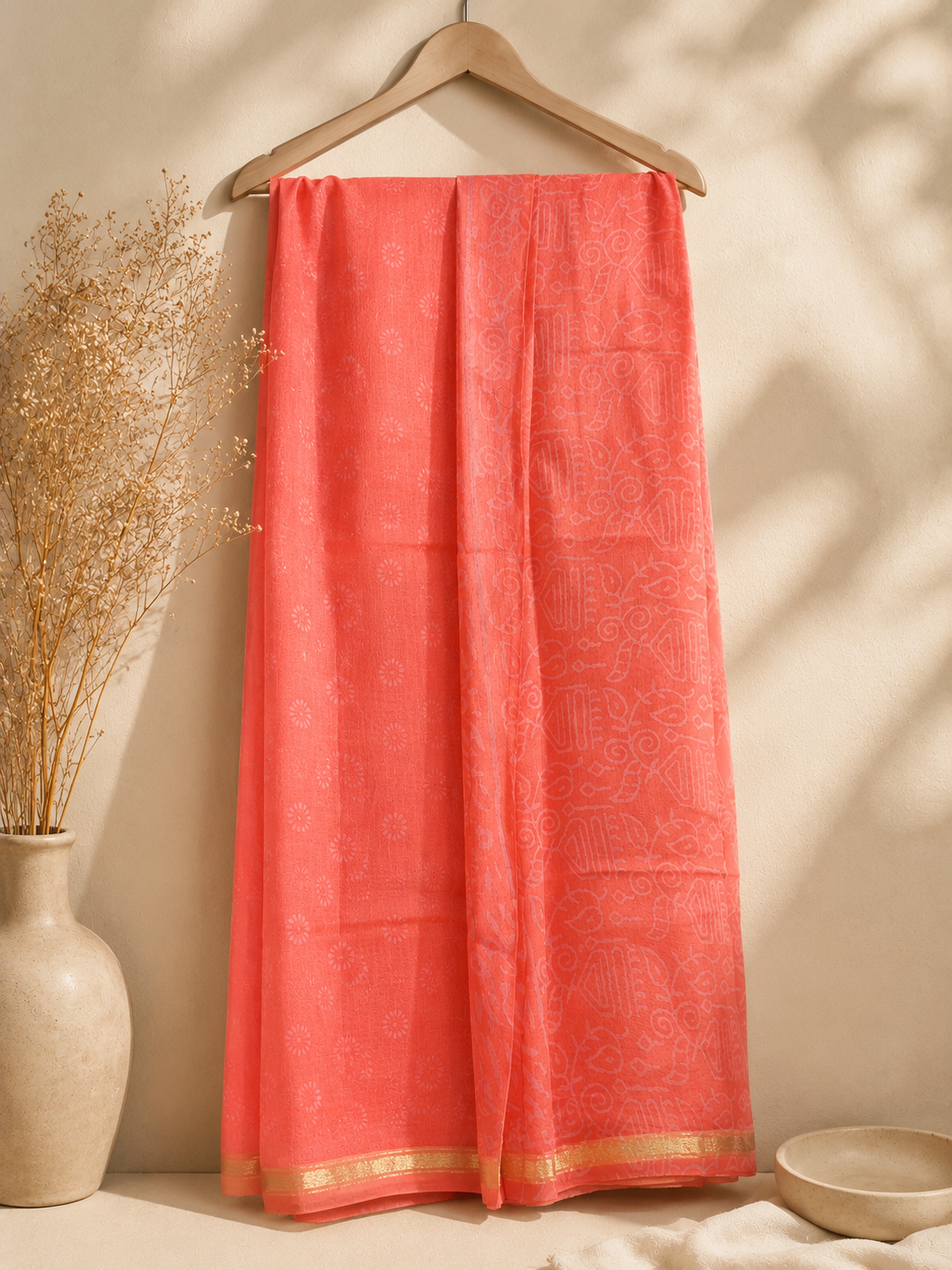 Zari Border Detail of Orange Chanderi Suit